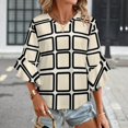 thumbnail image 3 of Black Squares Cream Background Pattern Women's V-Neck Blouse With 3/4 Ruffled Bell Sleeves Casual Top Ladies Blouses, 3 of 7