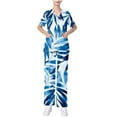 thumbnail image 5 of BiZtdJrK Womens Leaf Print Scrub Tops and Pants 2 Piece Outfits Casual V Neck Short Sleeve Tshirts Matching Wide Leg Trousers Nursing Uniform Sets Sale of The Day Prime Today Multicolor XL, 5 of 6