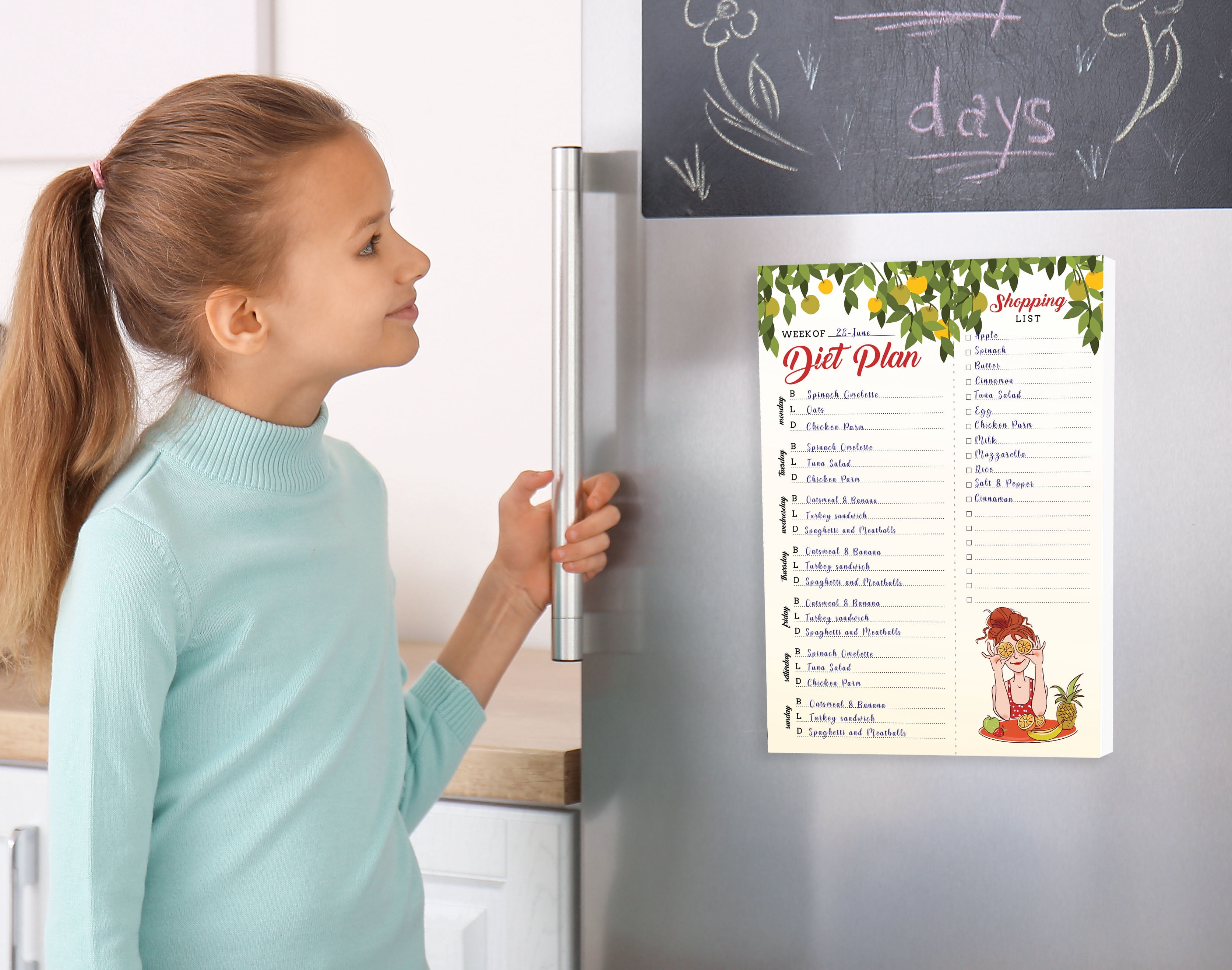 Inkdotpot Weekly Meal Planner Notepad 7"x10 , "Diet Plan" Magnetic Meal Planning Pad with Tear Off Grocery Shopping List for Fridge- Kitchen & Home - 54 Sheets -S9
