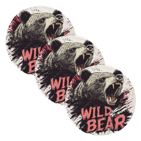 BZSMCE Mats for Pots,Pans Place Irritable Wild Bear Simple Style Pattern Pot Mats
