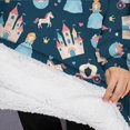 thumbnail image 3 of Oversized Wearable Blanket Hoodie,Dark Blue Princess Castle Pattern Sherpa Blanket Hoodie with Super Pockets,Super Warm Fuzzy Pullover for Women & Men, 3 of 6