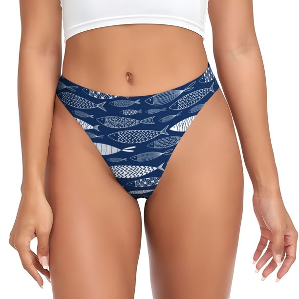 Fotbe Ornamental Fish Tanga Sin Costuras para Mujer con Estampado – Panties Invisibles, Transpirables y Cómodos para Uso Diario-XX-Large