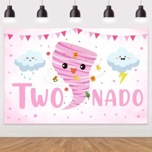 Two Nado Birthday Party Decorations for Girls, Tornado 2nd Birthday Party Decor with Two Nado Backdrop for Baby Girl 2 Year Old Birthday Supplies