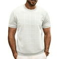 thumbnail image 2 of Mens Knit Short Sleeve T Shirts Casual Crewneck Slim Fit Shirt Cable Knitted Stretch Pullover Tees, 2 of 6