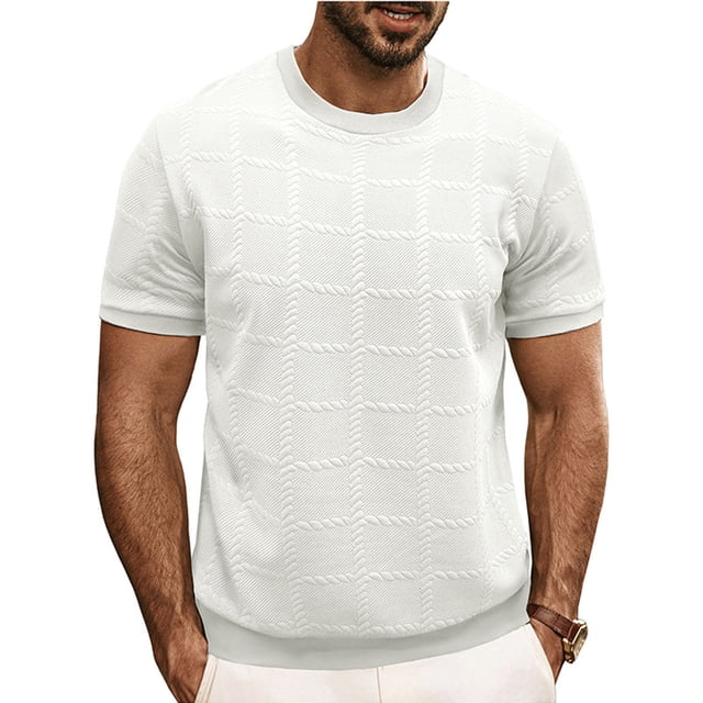 pstuiky camisetas de manga corta para hombre, Blusas casuales de cuello redondo y manga corta transpirables de malla con cuello de color sólido para hombre camisetas de hombre xxl