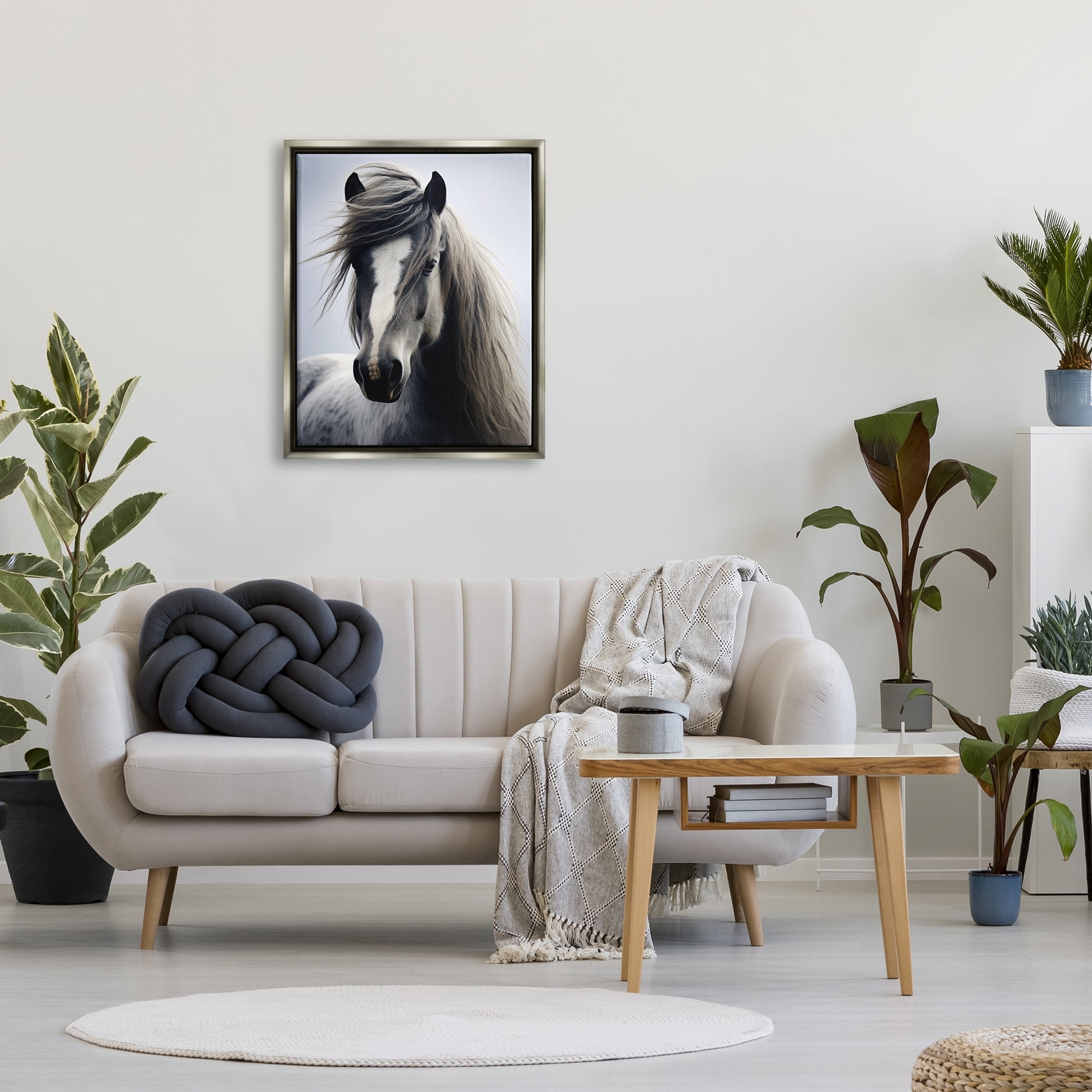 Stupell Industries Windblown Horse Mane Animals & Insects Photography Gray Floater Framed Canvas Art Print Wall Art, 25 x 31
