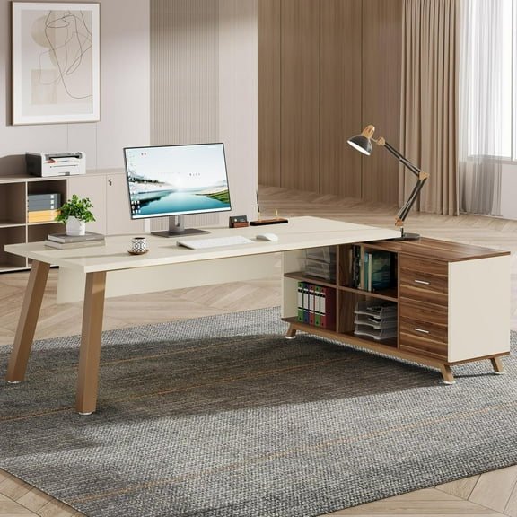Tribesigns 71-Inch Executive Desk, L-Shaped Desk with 55-Inch Cabinet