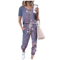 thumbnail image 2 of SnZhen Two Piece Sets for Women Summer Women's Fashionable Printed Short Sleeved Round Neck Drawstring Top With Pants Set, 2 of 4