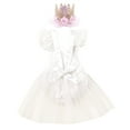 thumbnail image 2 of FYMNSI Newborn Infant Baby Girl Lace Romper 1st Birthday Cake Smash Outfit Princess Tutu Tulle Dress Bodysuit Flower Crown Headband 2pcs Set 12-18 Months White, 2 of 7