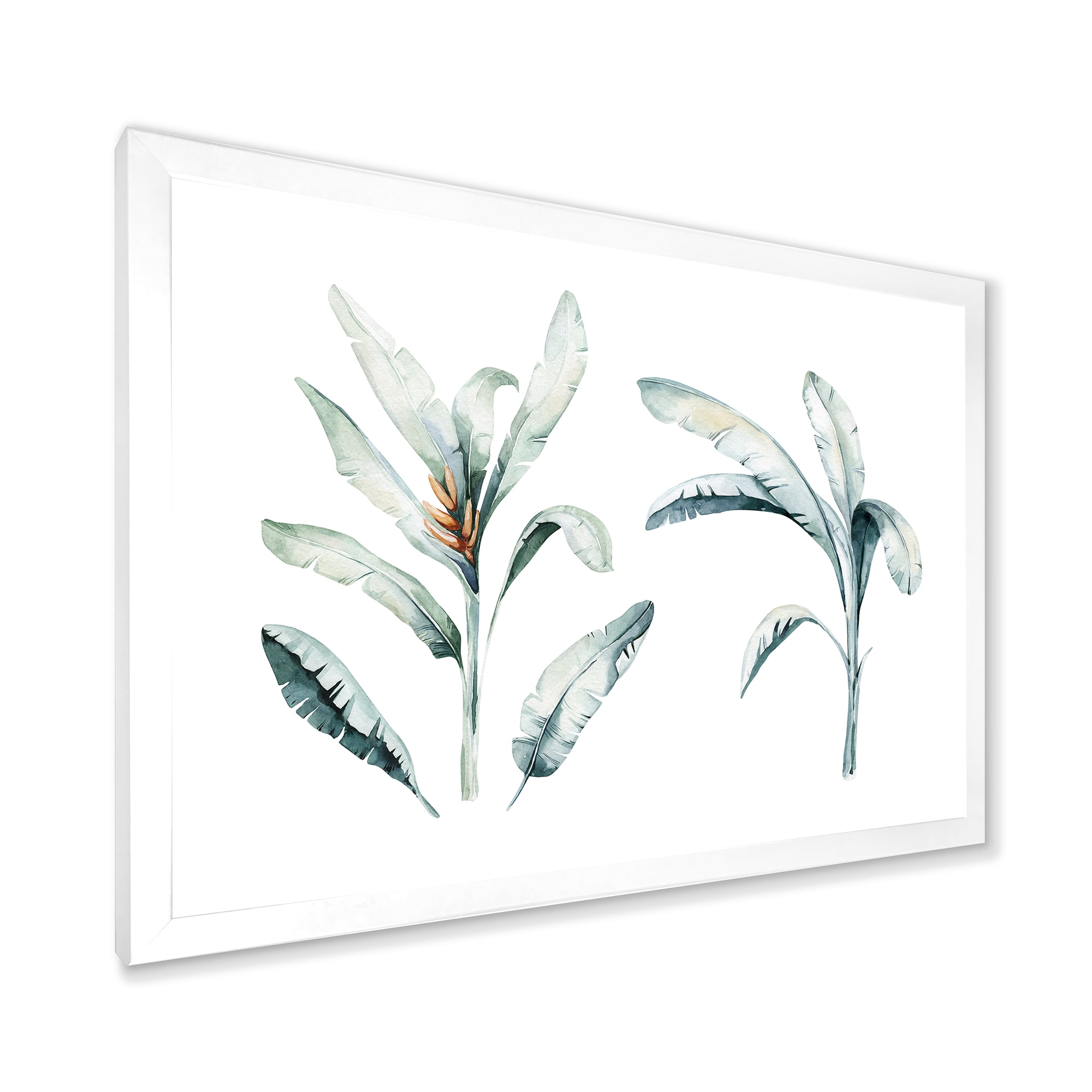 Designart 'Tropical Jungle Leaves On White' Bohemian & Eclectic Framed Art Print