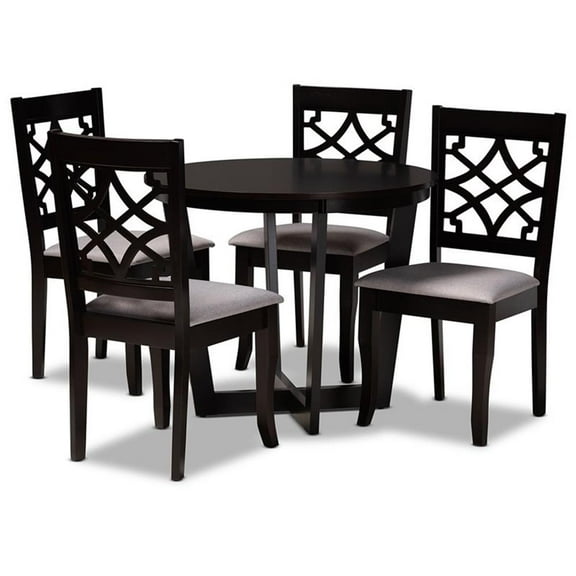 Bowery Hill Grey Fabric and Dark Brown Finished Wood 5-Piece Dining Set