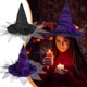 thumbnail image 1 of Sombrero de bruja barroco con malla y flores artificiales para cosplay y disfraz de Reina Gótica de Halloween, 1 of 8