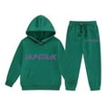 thumbnail image 3 of Girls Winter Tracksuit Cute Printed Pullover Hoodie and Jogger Pants Casual Two Piece Outfit for Dark Green,140, 3 of 7