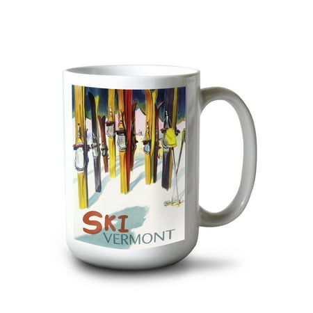 

15 fl oz Ceramic Mug Vermont Colorful Skis Dishwasher & Microwave Safe