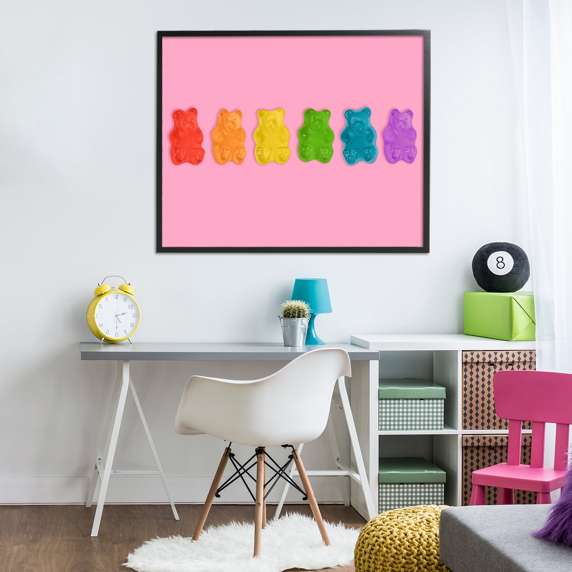 Stupell Industries Rainbow Gummy Bears on Pink Black Framed Giclee Art, design by LISH Creative