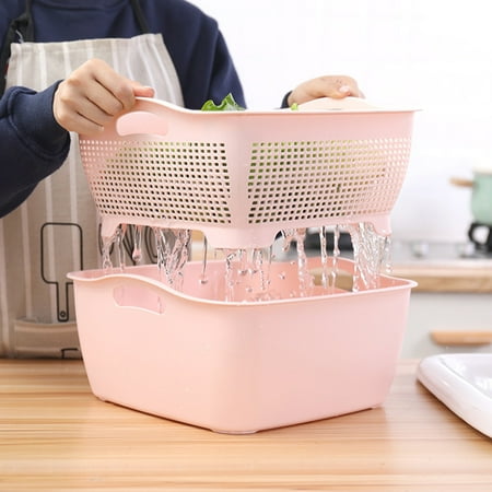 

Happydeer Washing Basin Thickened Large Capacity Widely Used Heighten Portable Handles Quick Drainage Kitchen Gadget Double Layer Fruits Vegetable Drain Basket for Kitchen