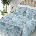 thumbnail image 3 of Ambesonne Oriental Vibes Fitted & Flat Sheet with Sham 3 Pcs Set, Floral Boho Elephant, Twin, Dark Lavender White, 3 of 5
