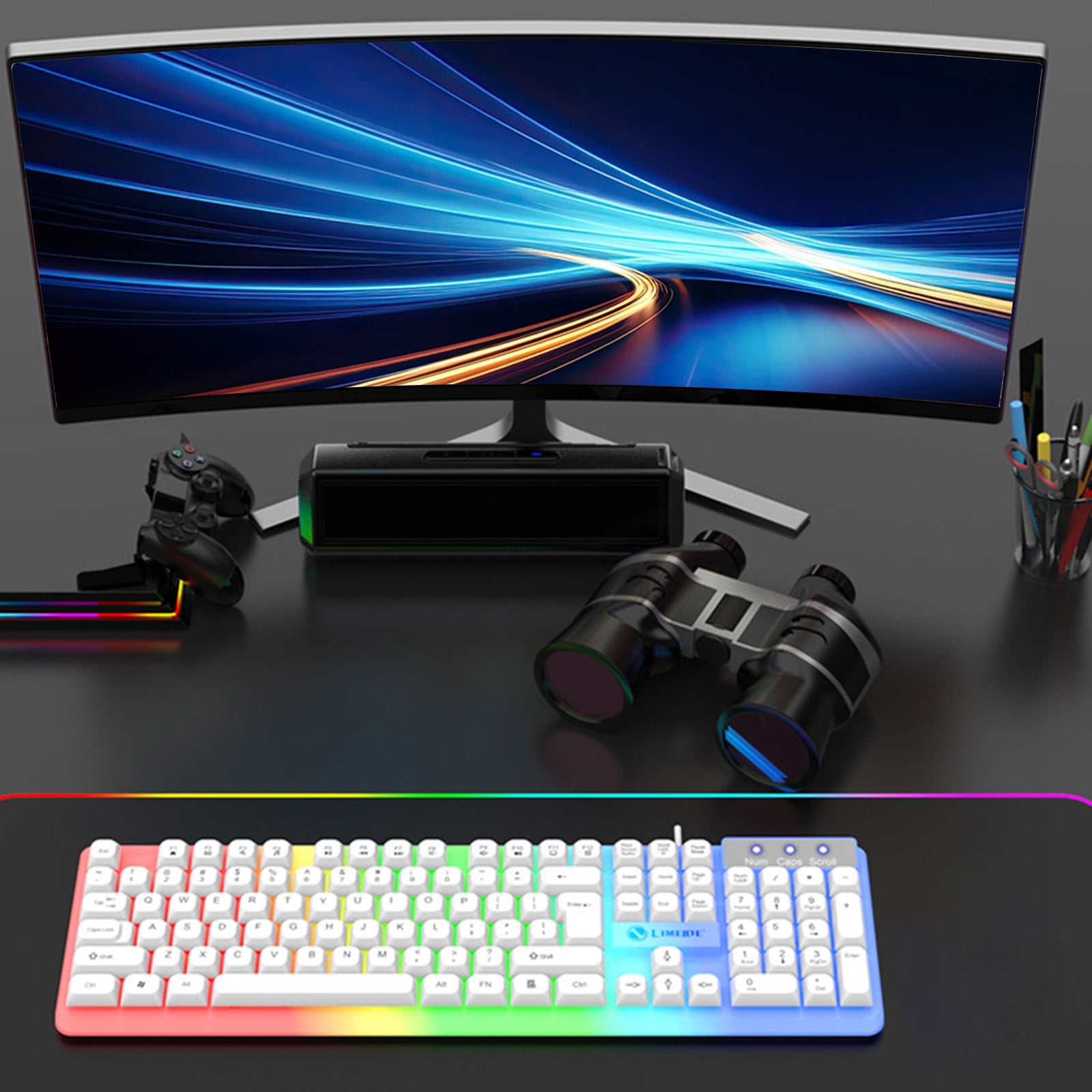 SPOORYYO Illuminated Keyboard Floating Keys - High-Value Mechanical Feel Gaming Keyboard with Spherical Fingerprint Keycaps and Multimedia Shortcuts