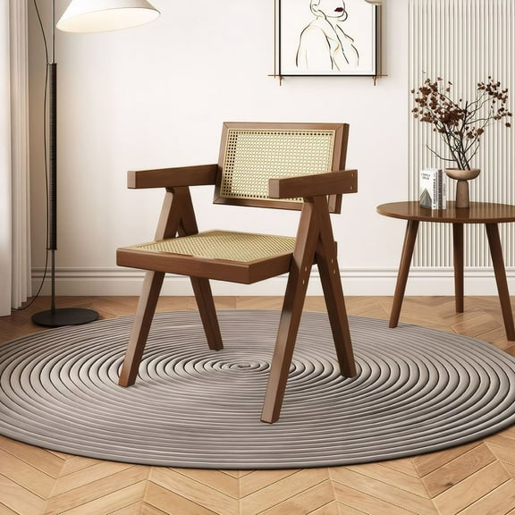 S-HOME Mid Century Rattan Accent Armchairs in Brown Durable Wood Chairs for Bedroom Dining Room and Outdoor Use