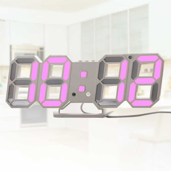Worgeous LED Digital 3D Numbers Alarm Clock Electronic Adjustable Brightness Night Light Wall Clock with Snooze Alarm (Pink Numbers)