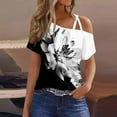 thumbnail image 2 of GceSteap Summer Shirts for Women Off The Shoulder Short Sleeve Asymmetrical Neck Tops Criss Cross Blouses Ethnic Floral Print Clothes 2024 Dark Gray 3XL, 2 of 5