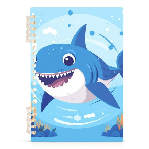 Cartoon Cute Shark with Fish Spiral Notebooks 60 Sheets 120 Pages A5 Journal Notepad 8.3x5.7 Inch Thick Adjustable College Ruled Paper