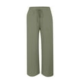 thumbnail image 4 of IDALL Linen Pants Women Wide Leg Pants Woman Womens Daily Elastic Waist Pockets Straight Solid Color Casual Pants Loose Long Trousers Lounge Pants Women Summer Pants Army Green L, 4 of 9