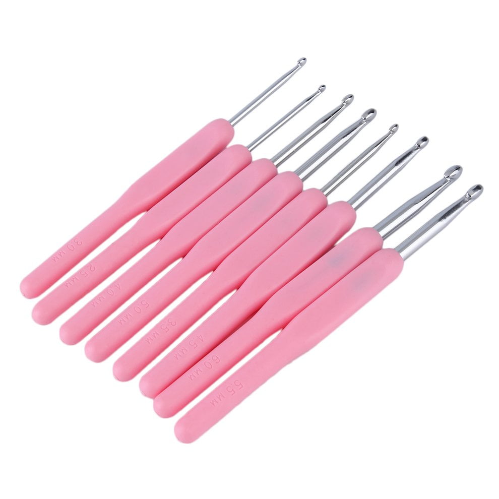8 Size Soft Plastic Handle Aluminum Crochet Hook Knit Needle Set 2.5