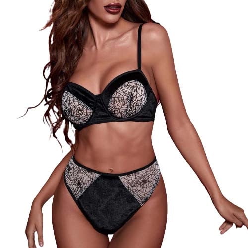 XZNGL Sexy Lingerie Set for Women for Sex Women Halloween Print Lingerie Bra  + Panty Set Sexy Bra Erotic Lingerie Set Sexy Lingerie for Women for Sex Bra  and Panty Set Sexy 