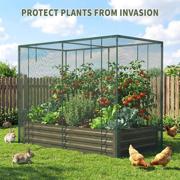 SLSY Galvanized Raised Garden Bed,Crop Cage,Plant Protection Net Tent Kit,Metal Planter Box Bottomless Planting Vegetables for Garden