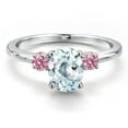 thumbnail image 3 of Gem Stone King 14K White Gold Sky Blue Aquamarine and Pink Lab Grown Diamond Engagement Ring for Women | 1.46 Cttw | Oval 8X6MM | Gemstone March Birthstone | Size 6, 3 of 6