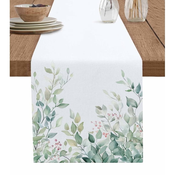 Table Runner 72 Inches Long for Kitchen Dining, Eucalyptus Leaves Farmhouse Dresser Scarf Farmhouse, Dining Table Decorations for Wedding/Parties, Spring Botanical 16 x 72 In