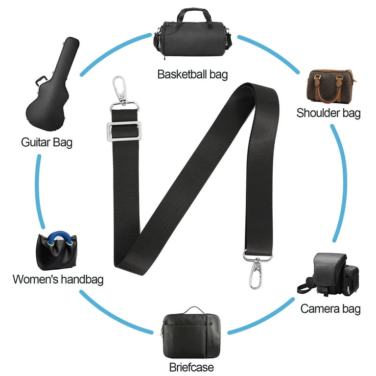 Replacement Shoulder Strap: Adjustable Wide Purse Strap for Crossbody  Canvas Bags Handbags Guitar Case Laptop- Durable Nylon Bag Strap with Metal  Buckle- Black 