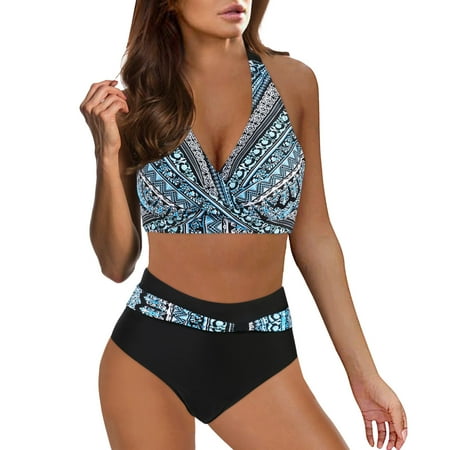 Women High Waisted Bikini Push Up Two Piece Swimsuits Vintage Swimsuit Two Piece Retro Ruched High Waist Print Bikini Set La Swimwear Women Swimsuit Cover Swimming Suits For Women Tummy Control Athlet