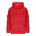 thumbnail image 4 of Arlun Hoodies for Women Trendy Oversized Solid Color Sweatshirts Fall Long Sleeve Pullover Y2K Tops Casual Baggy Workout Hooded Sweatshirts with Side Pockets Red M, 4 of 6