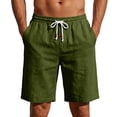 thumbnail image 3 of Domuza Men's Linen Shorts Casual Lightweight Drawstring Shorts Elastic Waist Short Pants with Pockets Army Green 3XL, 3 of 4