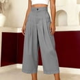 thumbnail image 6 of Mifsaly Linen Cropped Pants Women High Waisted Wide Leg Casual Summer Crop Pant Lightweight Flowy Work office Beach Vacation Outfits with Pockets Gray,XL, 6 of 8