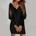 thumbnail image 2 of Vestido de encaje estampado de manga larga y cuello en V para mujer - Poliéster y spandex, tallas S-XXL - Elegante para cócteles y bodas, 2 of 4