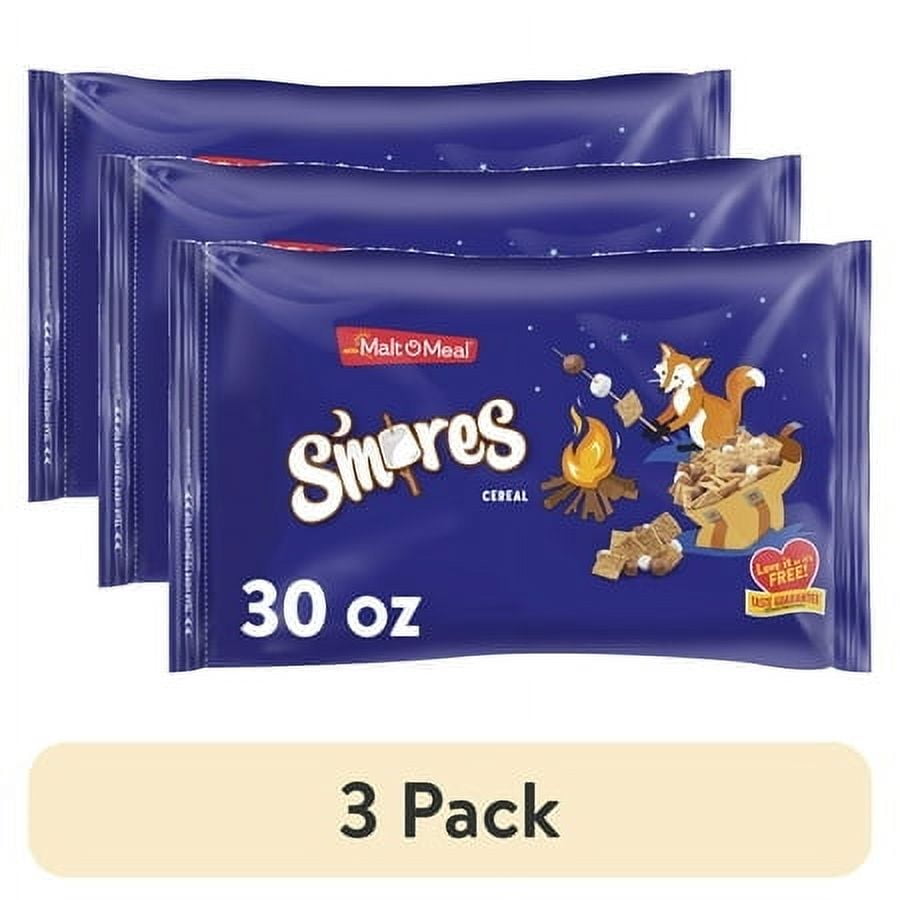 (3 pack) Malt-O-Meal S'mores Breakfast Cereal, Graham, Chocolate & Marshmallow, 30 oz Bag