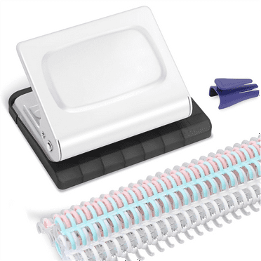 10 Hole Punch Binding Machine for Planners, with Multi-Color Binder Rings, 30 Holes on A4, 20 A5 White