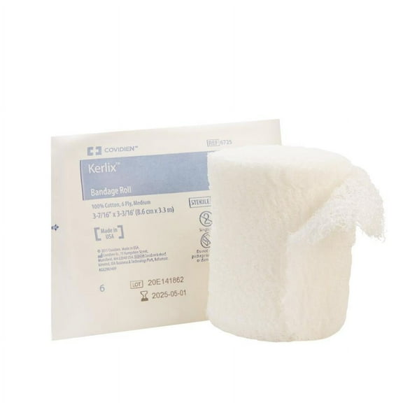 Kerlix Fluff Bandage Roll, White, 3-4/10 In. x 3-6/10 Yd., 6-Ply, Sterile, 100 Count