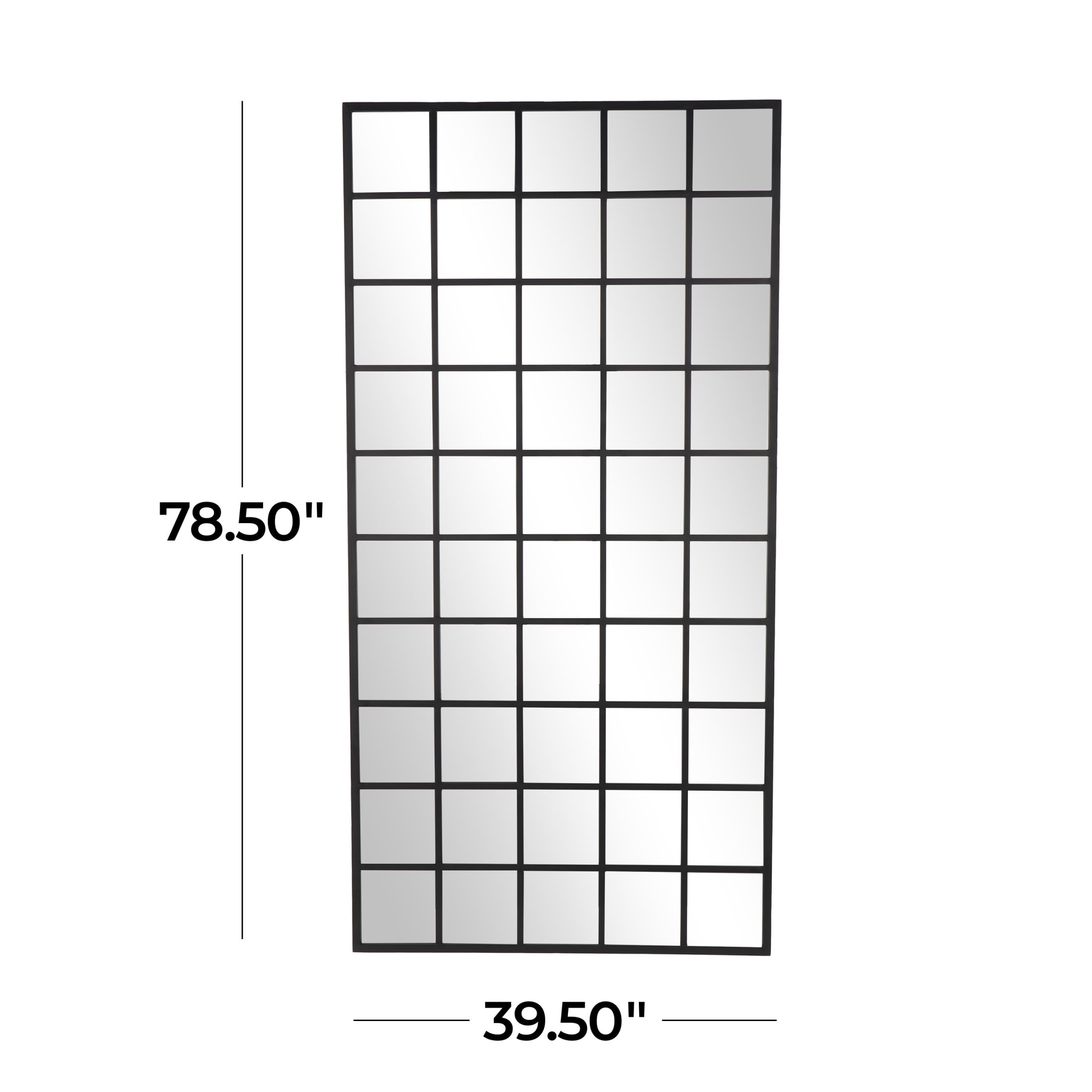 DecMode 40" x 79" Black Metal Window Pane Inspired Floor Mirror