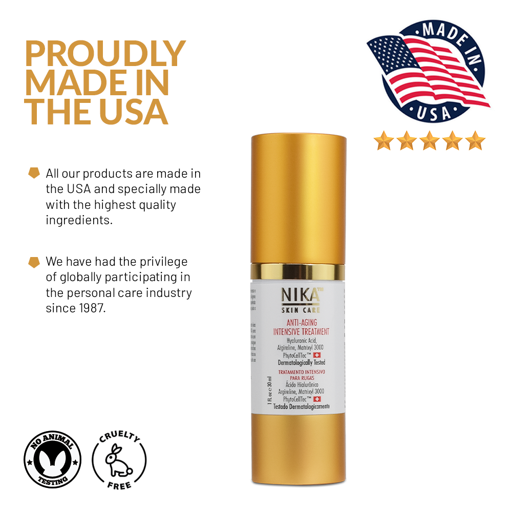 NIKA SKIN CARE - Anti Aging Intensive Treatment - Botox Alternative - Moisturizer with Collagen, Matrixyl & Argireline Peptides, Hyaluronic Acid, Collagen, Retinol, and Apple Stem Cells