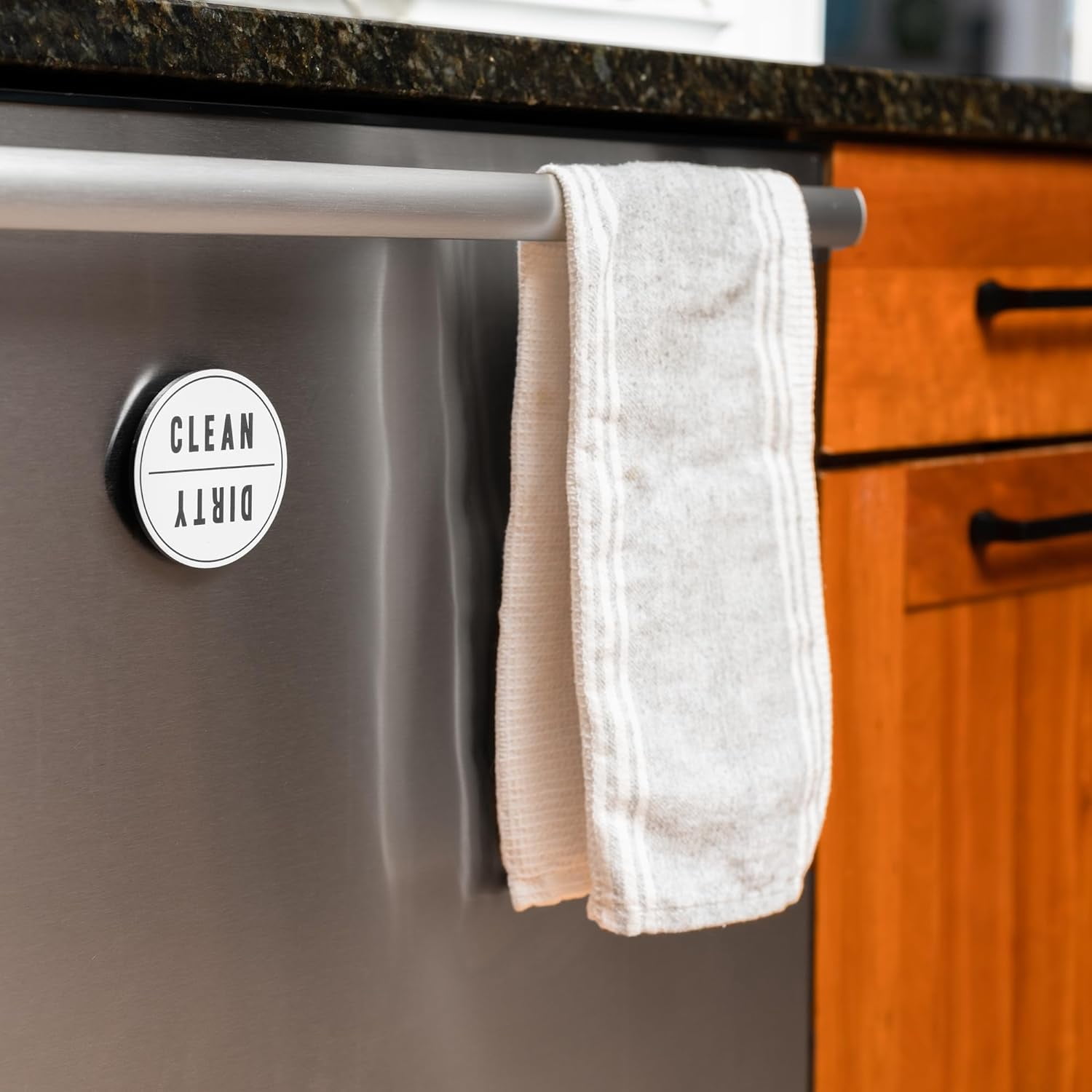 Clean Dirty Dishwasher Magnet Sign | Stylish and Functional Kitchen Decor Sign | Strong Non-Scratching Magnet on back | Easy to Use with a Rotatable Design that is Easy to Read | Measures 3x3 Inches