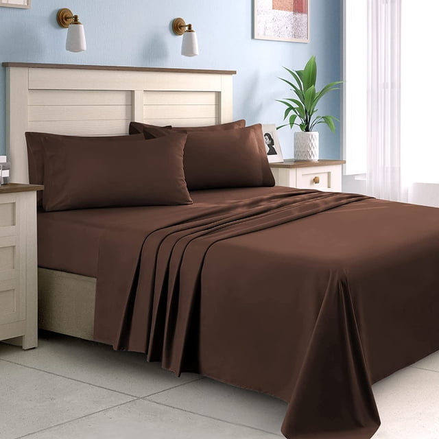 1200 Thread Count 100% Egyptian Cotton 4-Piece Bed Sheet Set (1 Flat, 1 Fitted Sheet, 2 Pillow Covers) 21 Inches Deep Pocket Solid Pattern