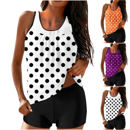UPPADA 2 Piece Full Coverage Swimsuits for Women Floral Athleti Crewneck Bathing Suits High Waisted Tummy Control Modest Swimwear Comfy Tankini Top with Shorts Swimsuits for Women Over 50 White L