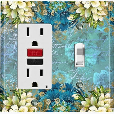 Metal Light Switch Plate Cover Elegant Floral Nature Scripture Damask Teal  FLW083