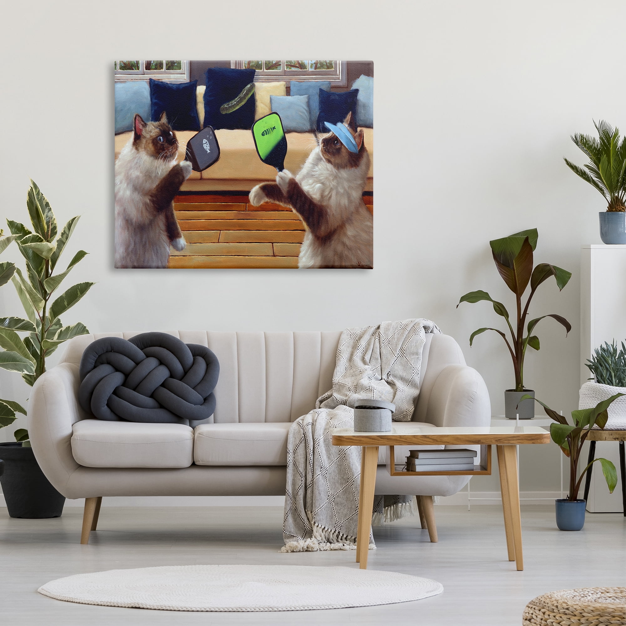 Stupell Industries Cats Playing Ping Pong Animals & Insects Painting Gallery Wrapped Canvas Art Print Wall Art, 48 x 36