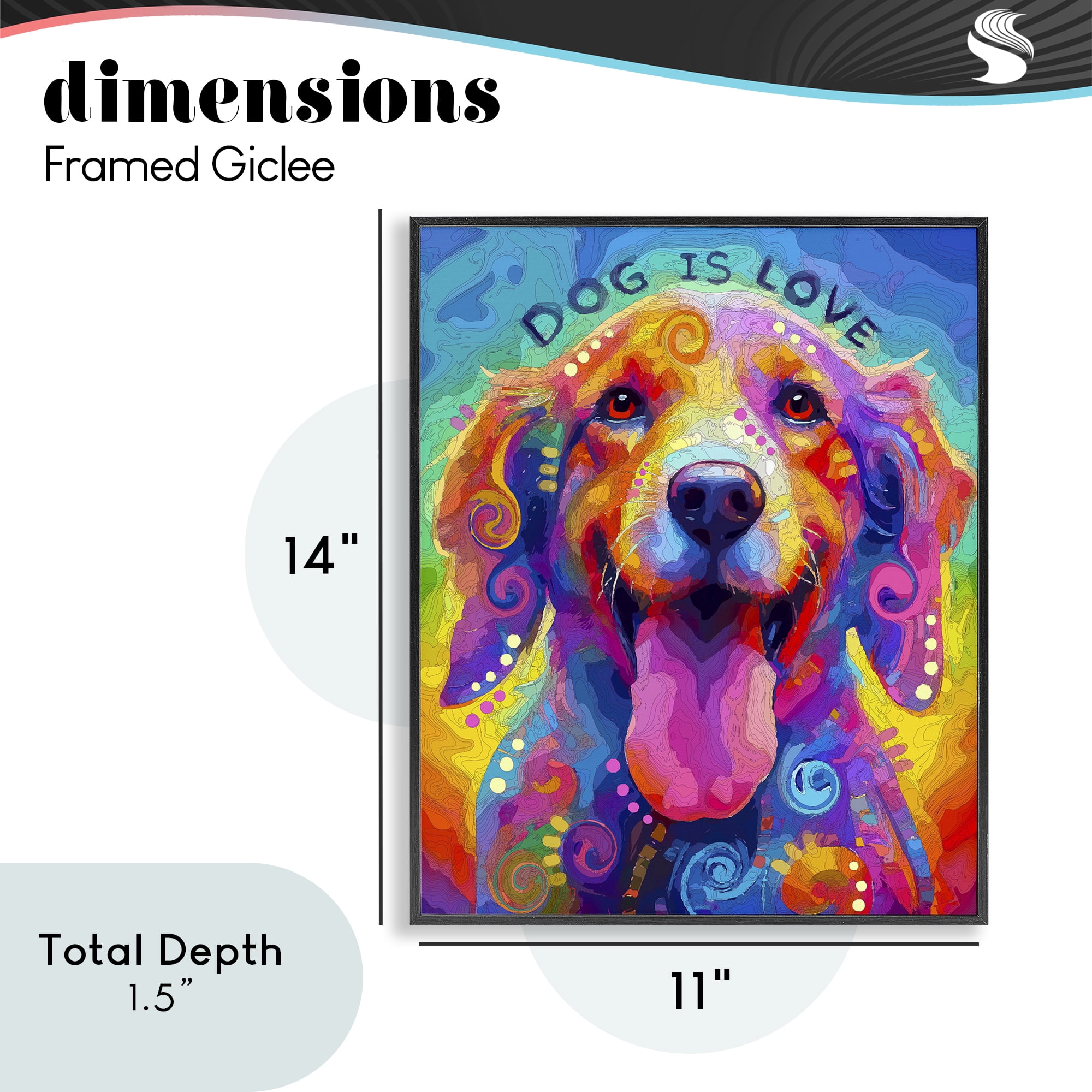 Dog Is Love Swirled Pattern Black Framed Giclee Art, design by Dean Russo- Evolution Collection