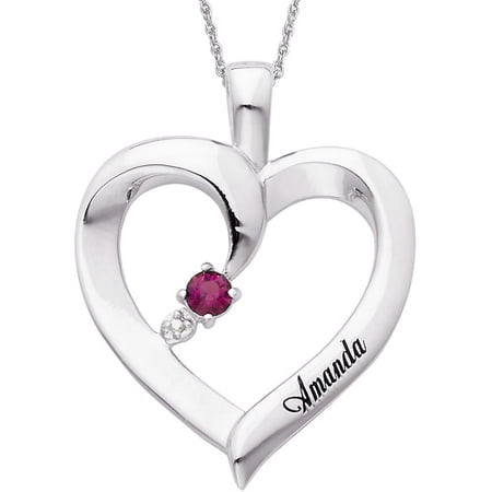 Personalized Planet Birthstone and Name Sterling Silver Pendant, 20"